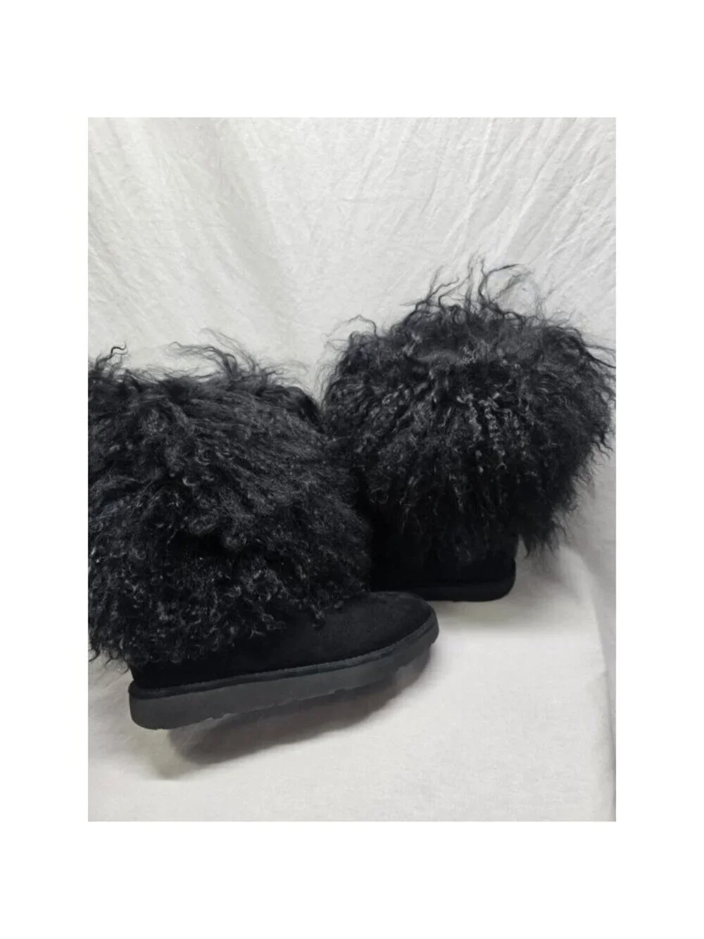 Ugg Women's Lida Boot Mongolian Sheepskin and Suede Black Size 6 US- RARE STYLE